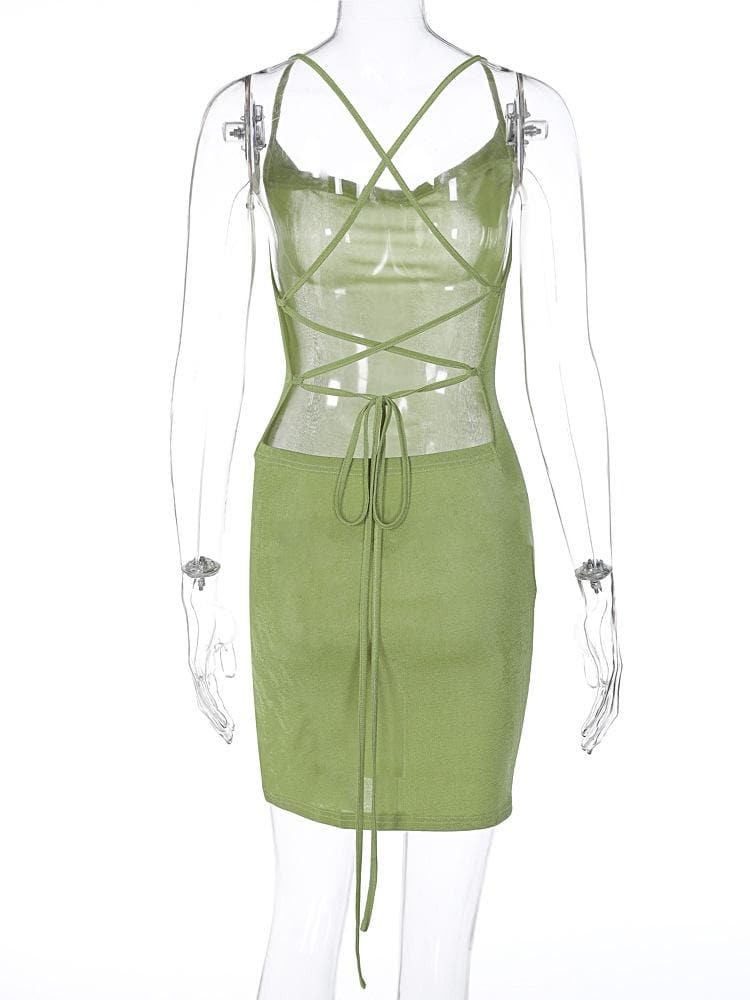 Cowl Neck Spaghetti Strap Side Slit Backless Bodycon Mini Dress 9