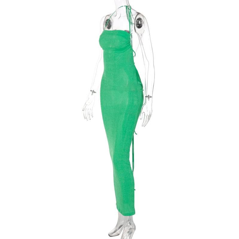 Halter Criss Cross Tie Back Cowl Back Maxi Dress 5