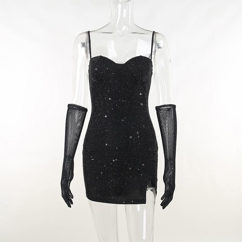 Glitter Sweetheart Spaghetti Strap Side Slit Cami Mini Dress 2