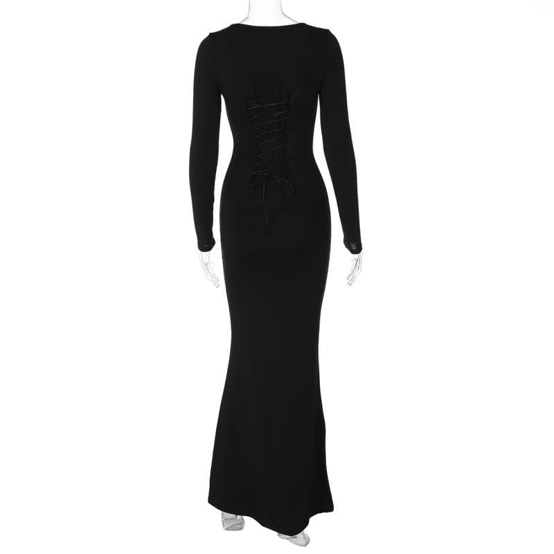 Scoop Neck Long Sleeve Mermaid Trumpet Stretch Bodycon Gown 3