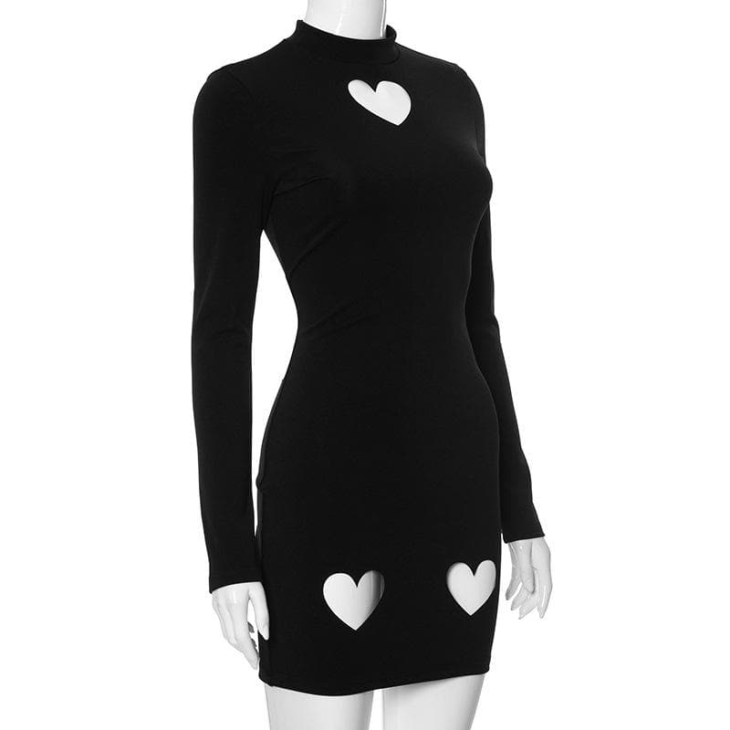 Mock Neck Long Sleeve Heart Cutout Bodycon Mini Dress 3