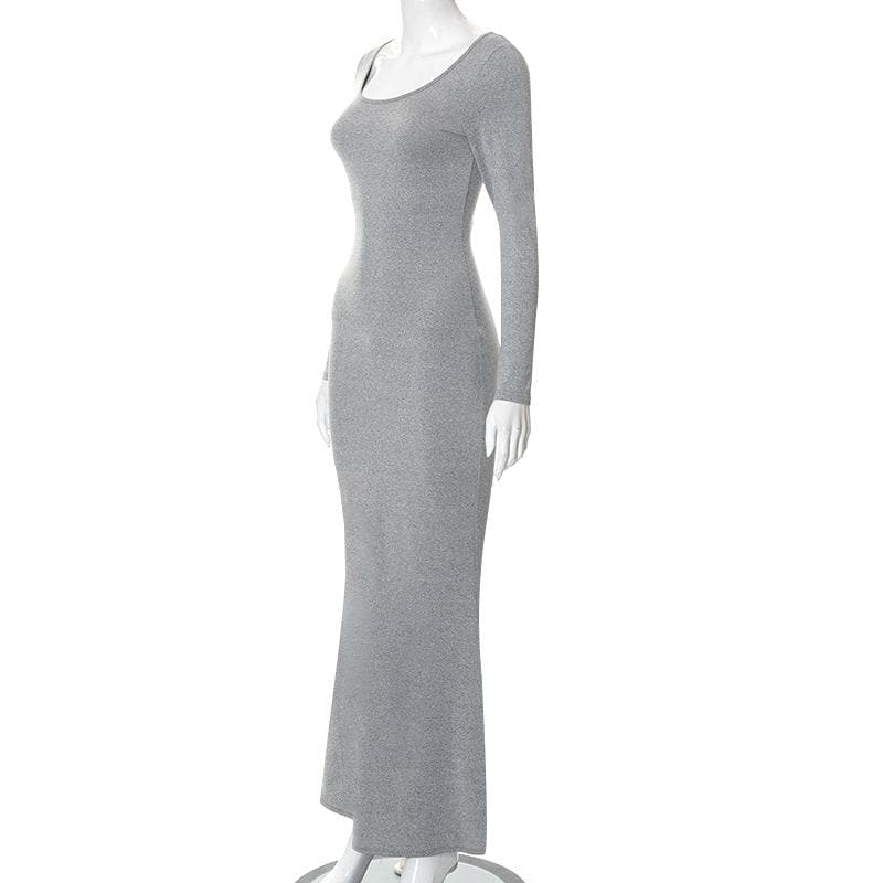 Scoop Neck Long Sleeve Mermaid Hem Knit Bodycon Maxi Dress 4