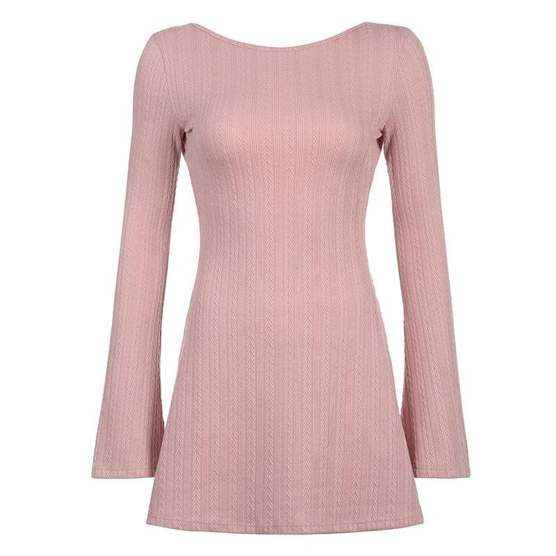 Boat Neck Textured Knit Long Sleeve Bodycon Mini Dress 3