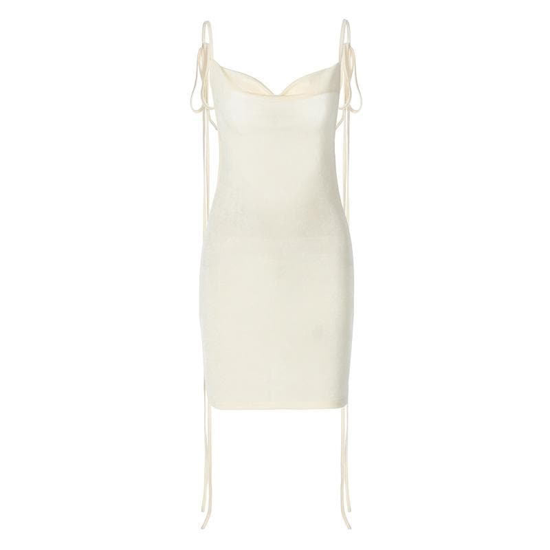 Cowl Neck Velvet Ribbon Tie Shoulder Bodycon Mini Dress 3