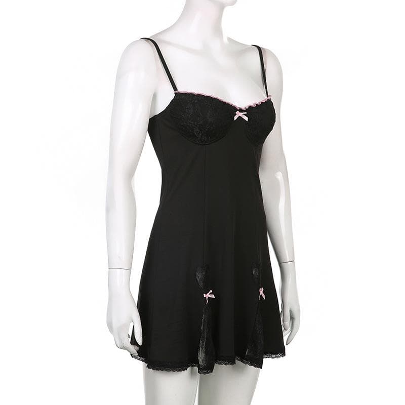 Sweetheart Lace Cup Bow Trim Front Slit Lace Panel Cami Mini Dress 5