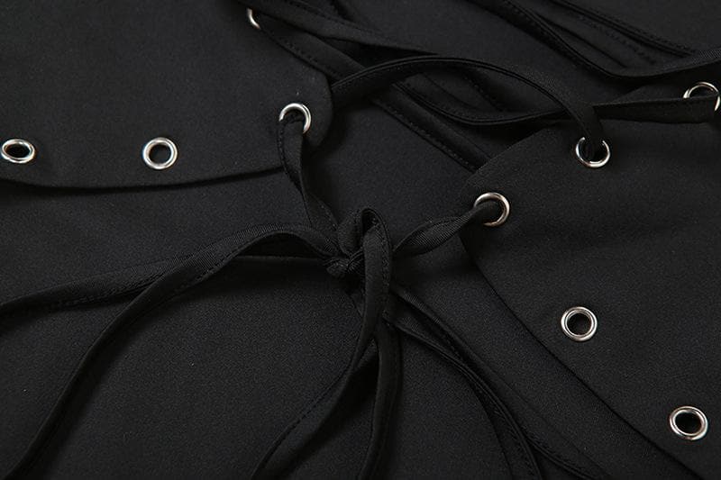 Strapless Lace Up Grommet Corset Ruffle High Low Hem Mini Dress 6