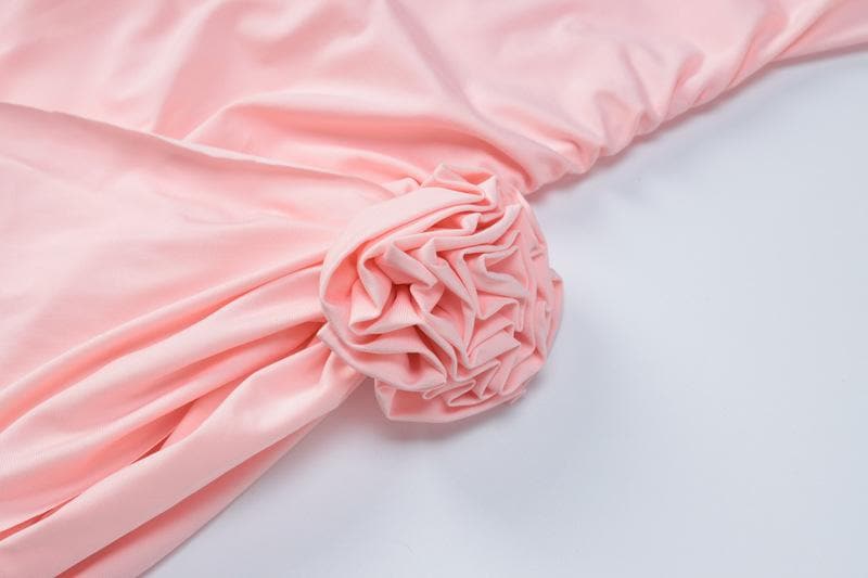 Flower Applique Ribbon Trim Ruched Long Sleeve Mini Dress 7