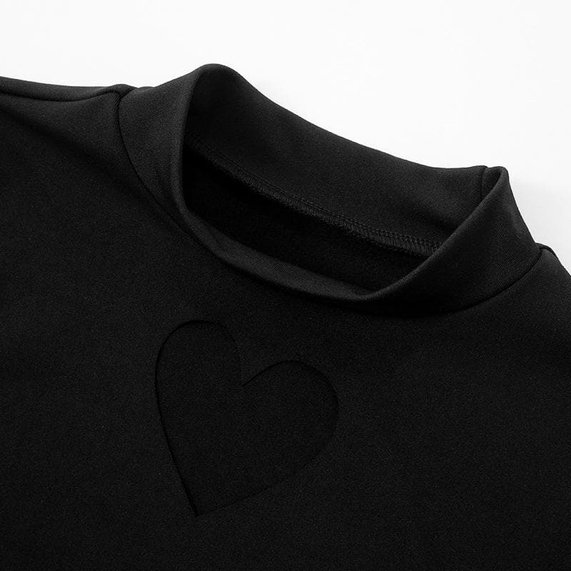 Mock Neck Long Sleeve Heart Cutout Bodycon Mini Dress 5