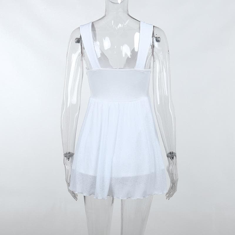 Button Patchwork Chiffon Ruffle Low Cut Mini Dress 5