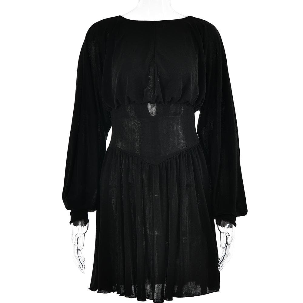 Button Ruched Corset Long Sleeve Mini Dress 4