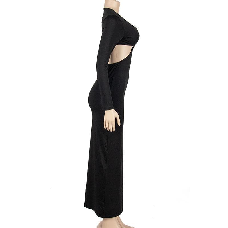 O-Ring Waist Cutout Deep V-Neck Long Sleeve Maxi Dress 3