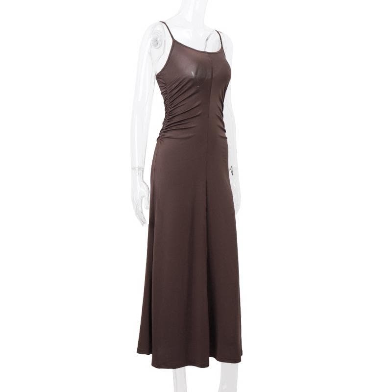 Spaghetti Strap Side Ruched Bodycon Floor-Length Maxi Dress 4