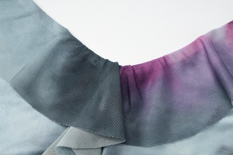 Tie-Dye Print Halter Ruffle Trim Asymmetrical Handkerchief Hem Mini Dress 5