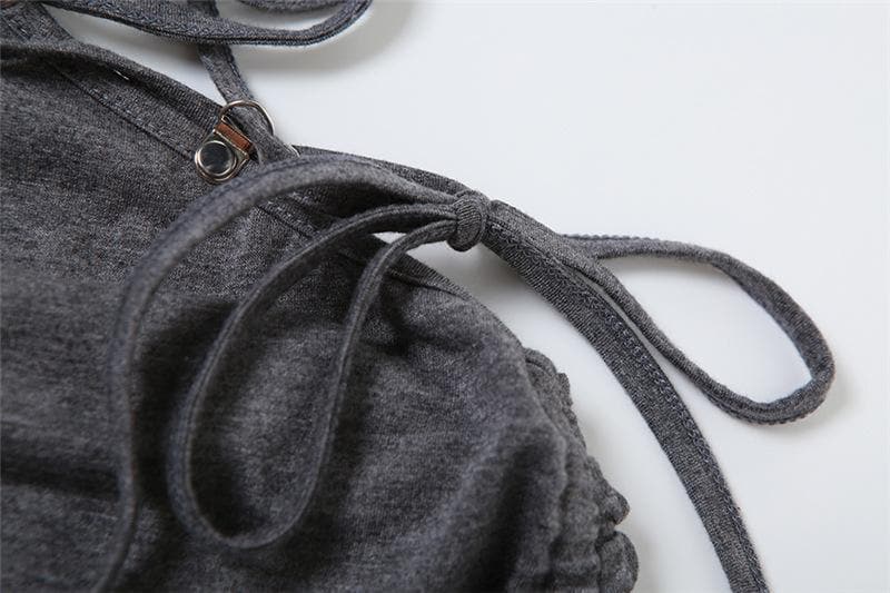 Mock Neck Lace-Up Cutout Drawstring Mini Dress 6