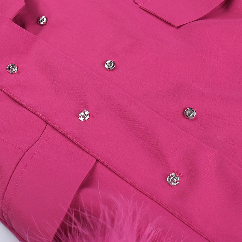 Shawl Collar Feather Trim Longline Blazer Coat 9