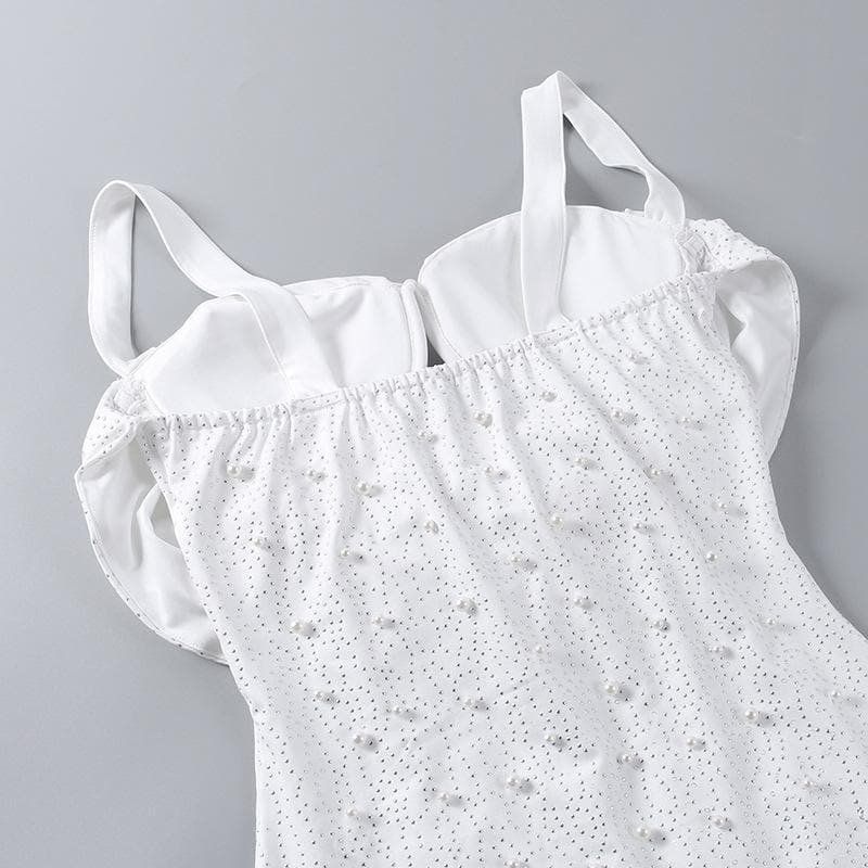 Cowl Overlay Sweetheart Cutout Rhinestone Pearl Beaded Sleeveless Mini Dress 6
