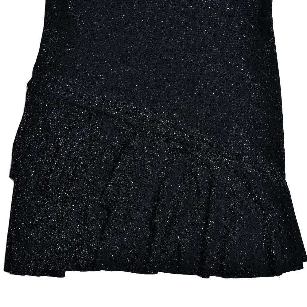 Glitter Deep V Bell Sleeve Tiered Ruffle Hem Mini Dress 8