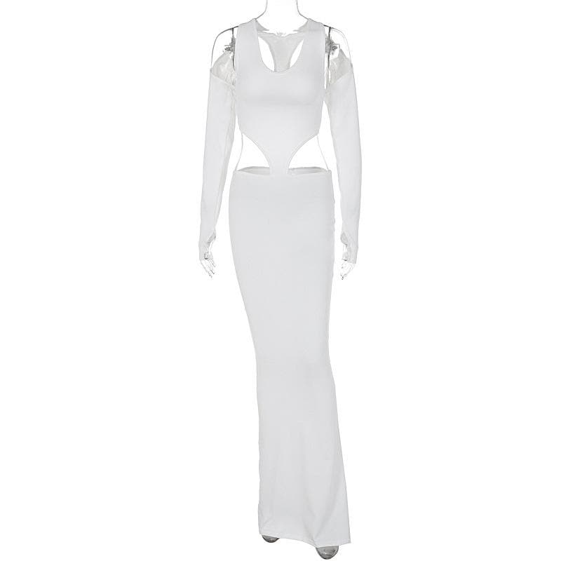 U-Neck Cutout Glove Sleeve Hollow Out Maxi Dress 2