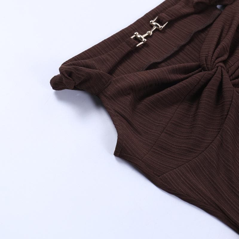 Off Shoulder Rib Knit Twist Knot Hardware Detail Bodycon Mini Dress 6