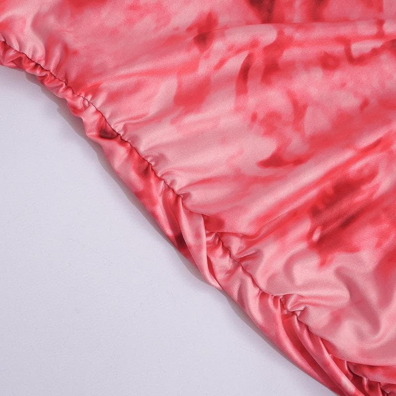 Halter Neck Ruched Watercolor Print Ruffle Trim Side Slit Maxi Dress 6