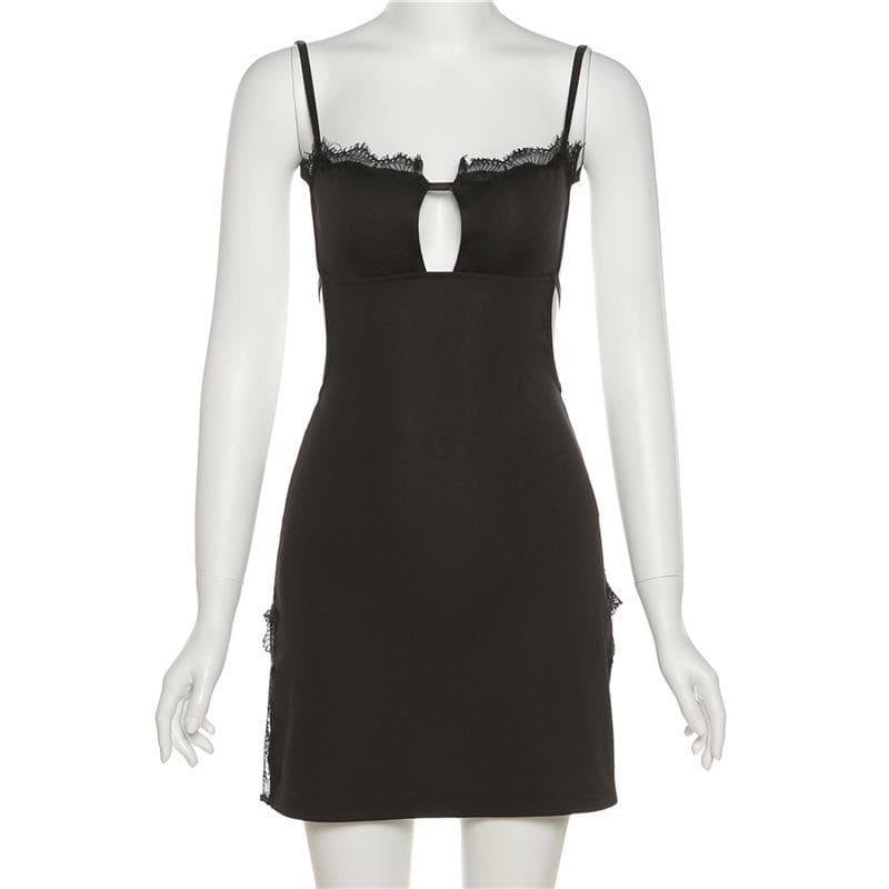 Lace Trim Sweetheart Keyhole Side Slit Backless Cami Mini Dress 3