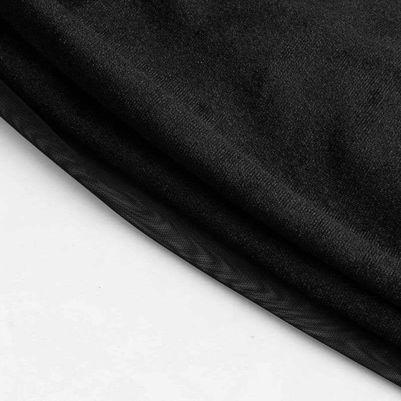 Off Shoulder Mesh Puff Sleeve Tie Front Ruffle Trim Velvet Bodycon Mini Dress 7