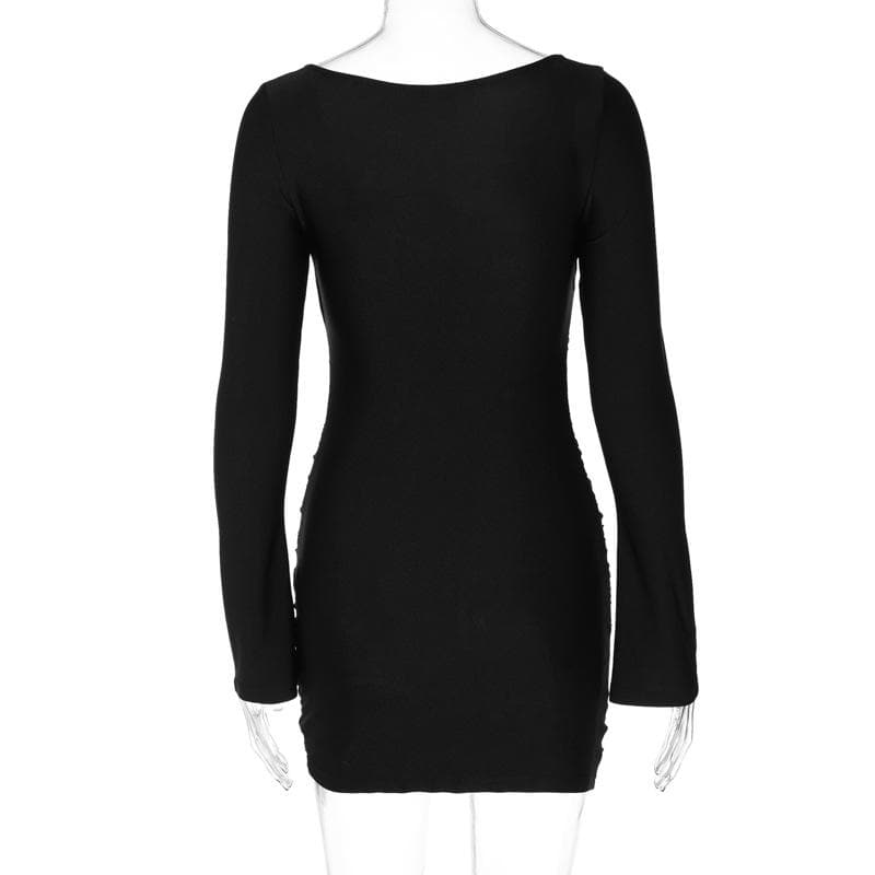 Off Shoulder Cross Front Ruched Long Sleeve Mini Dress 4