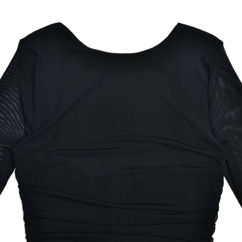 Zip Front Mesh Ruched Long Sleeve Backless Midi Dress 6
