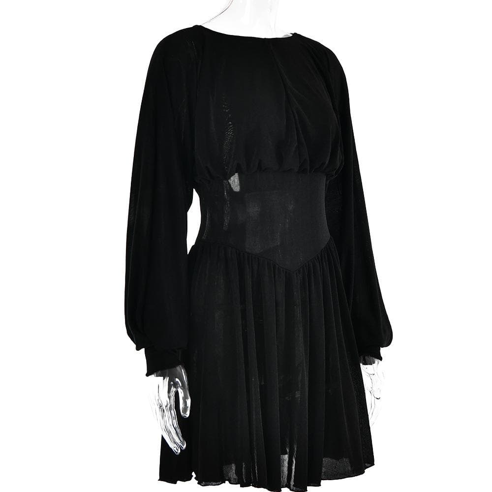 Button Ruched Corset Long Sleeve Mini Dress 5