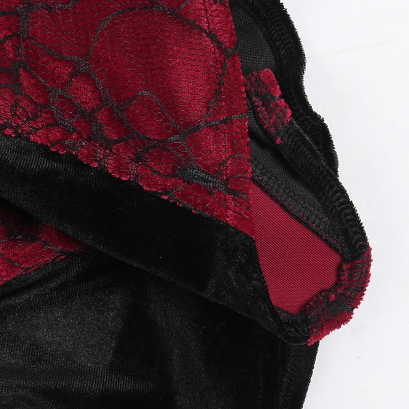 Halter Lace Trim Velvet Corset Tiered Train Skirt Set 6