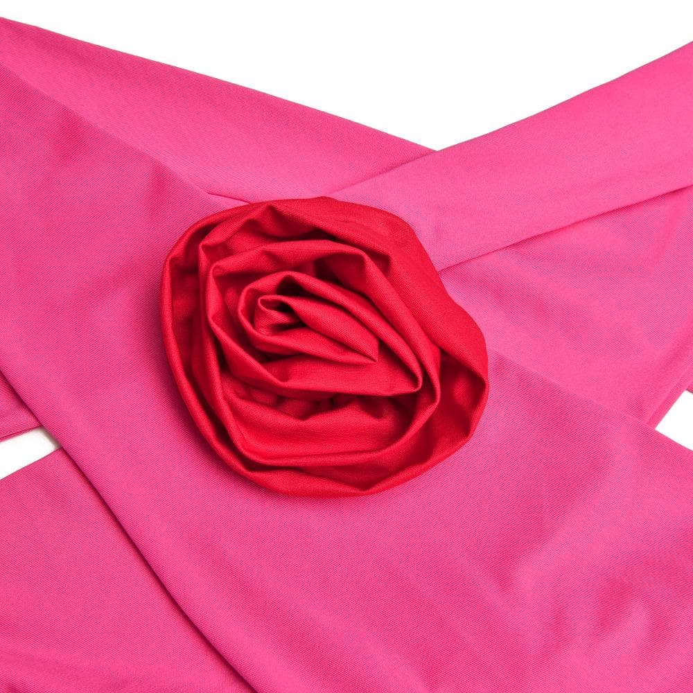 Halter Neck Flower Applique Cutout Cross Front Contrast Ruched Maxi Dress 10