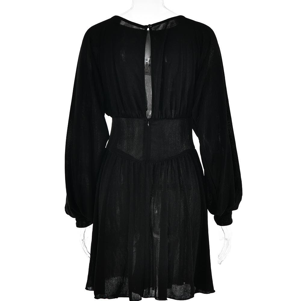Button Ruched Corset Long Sleeve Mini Dress 6