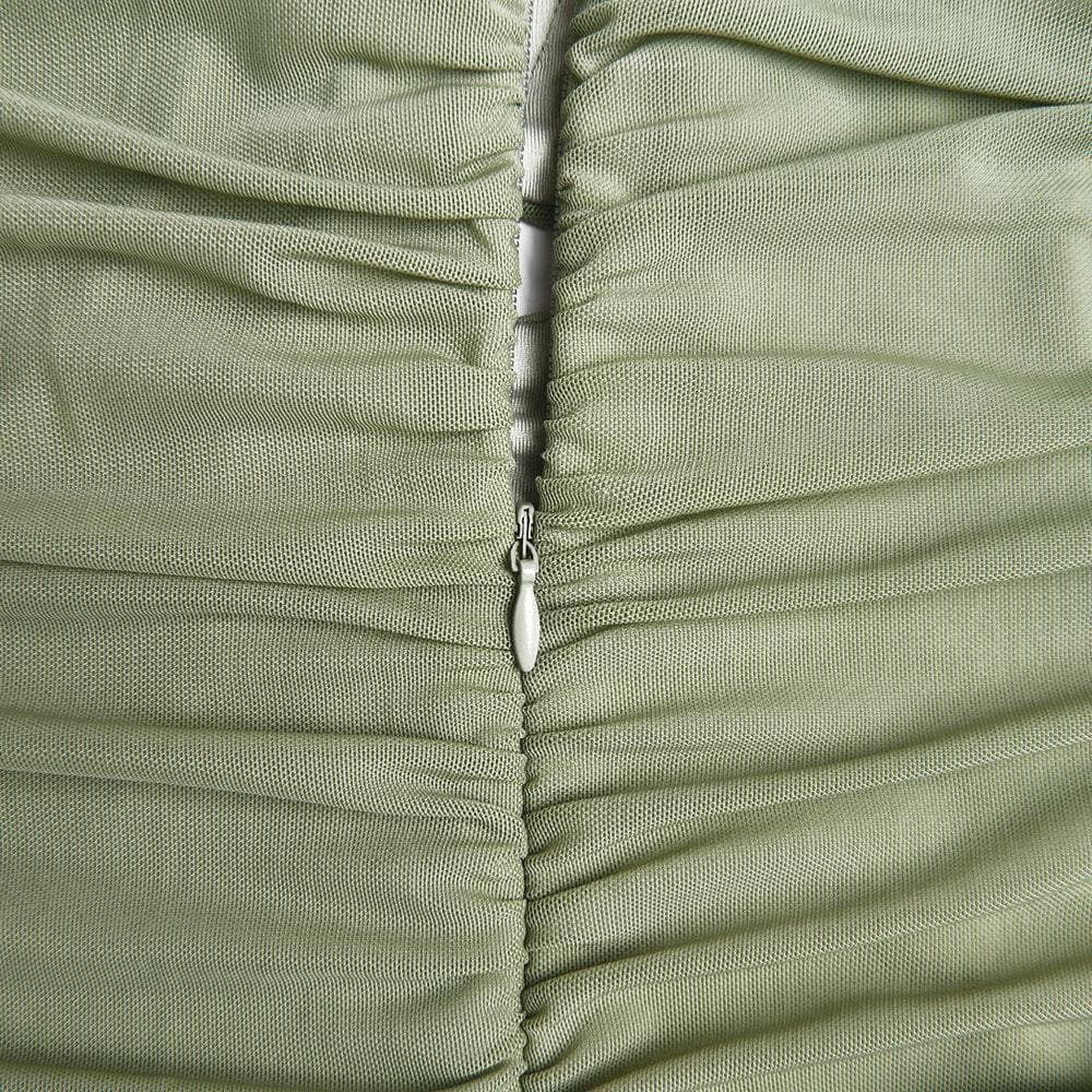 Wide Strap Cutout Bust Ruched Bodice Tiered Mesh Ruffle Hem Maxi Dress 11