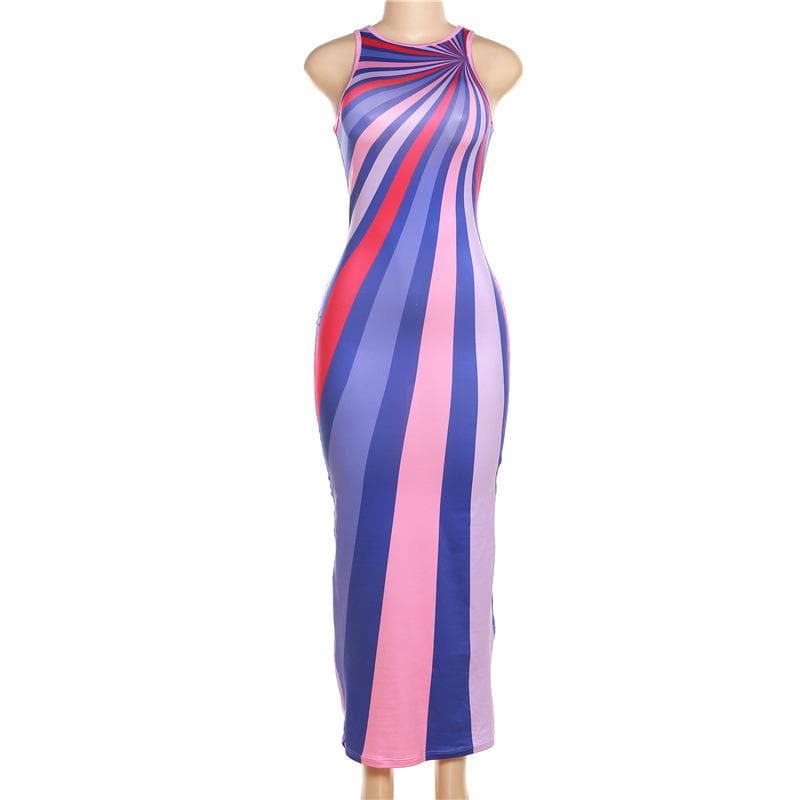 Sunburst Stripe Cut In Sleeveless Bodycon Maxi Dress 8