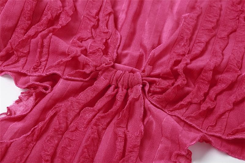 V Neck Ruffle Bell Sleeve Waist Cutout Mini Dress 7