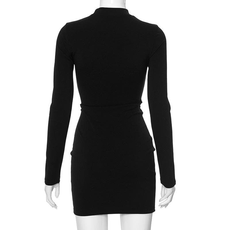 Mock Neck Long Sleeve Heart Cutout Bodycon Mini Dress 4
