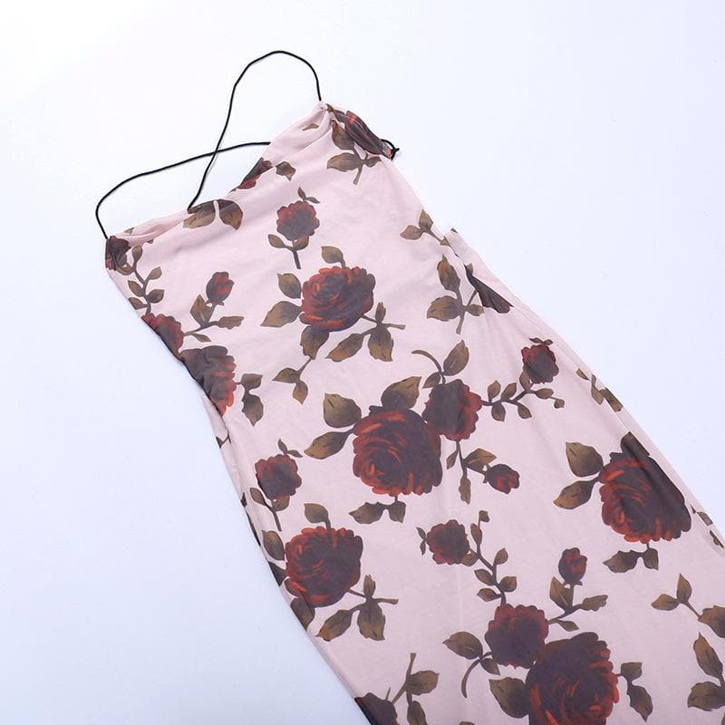 Cowl Neck Criss Cross Strap Floral Mermaid Maxi Gown 4