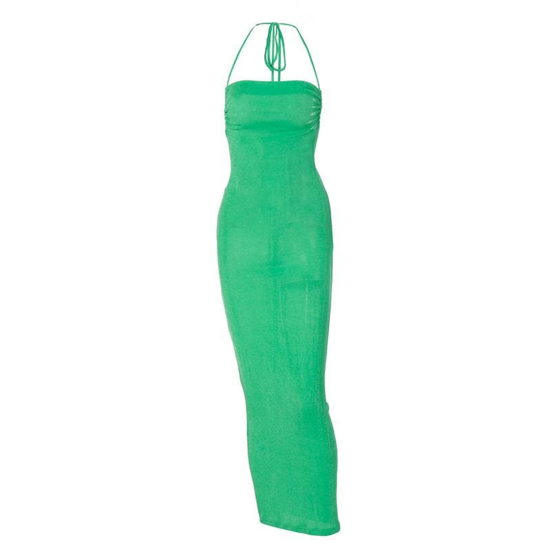 Halter Criss Cross Tie Back Cowl Back Maxi Dress 3