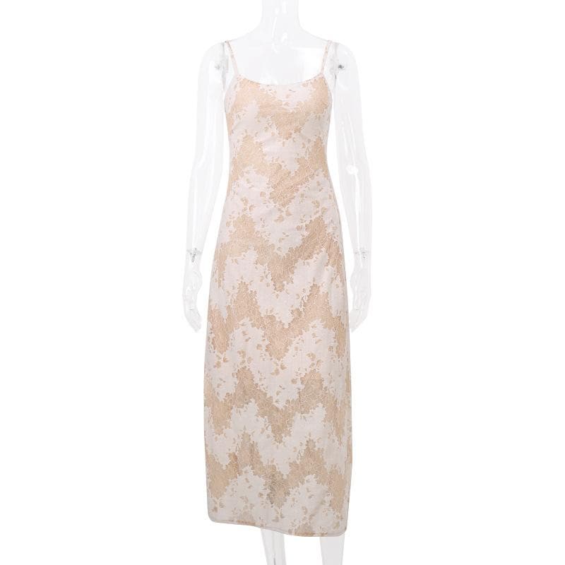Floral Lace Open Back Ribbon Corset Lace Up Maxi Dress 3