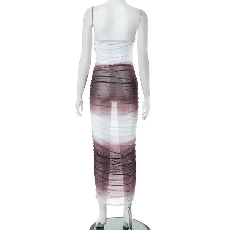 Gradient Mesh Ruched Strapless Tube Bodycon Maxi Dress 4