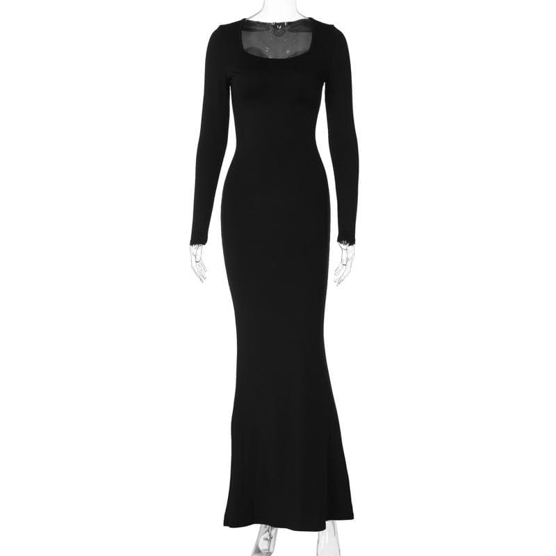 Scoop Neck Long Sleeve Mermaid Trumpet Stretch Bodycon Gown 2