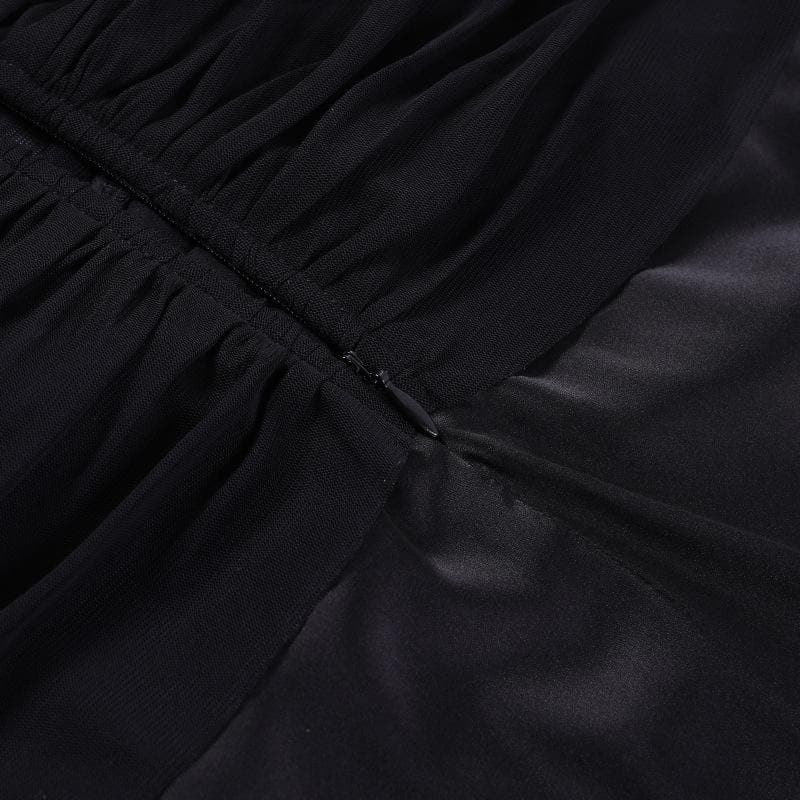 Square Neck Ruched Mesh Satin Panel Maxi Dress 6