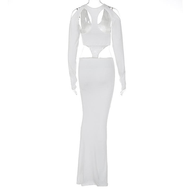 U-Neck Cutout Glove Sleeve Hollow Out Maxi Dress 3