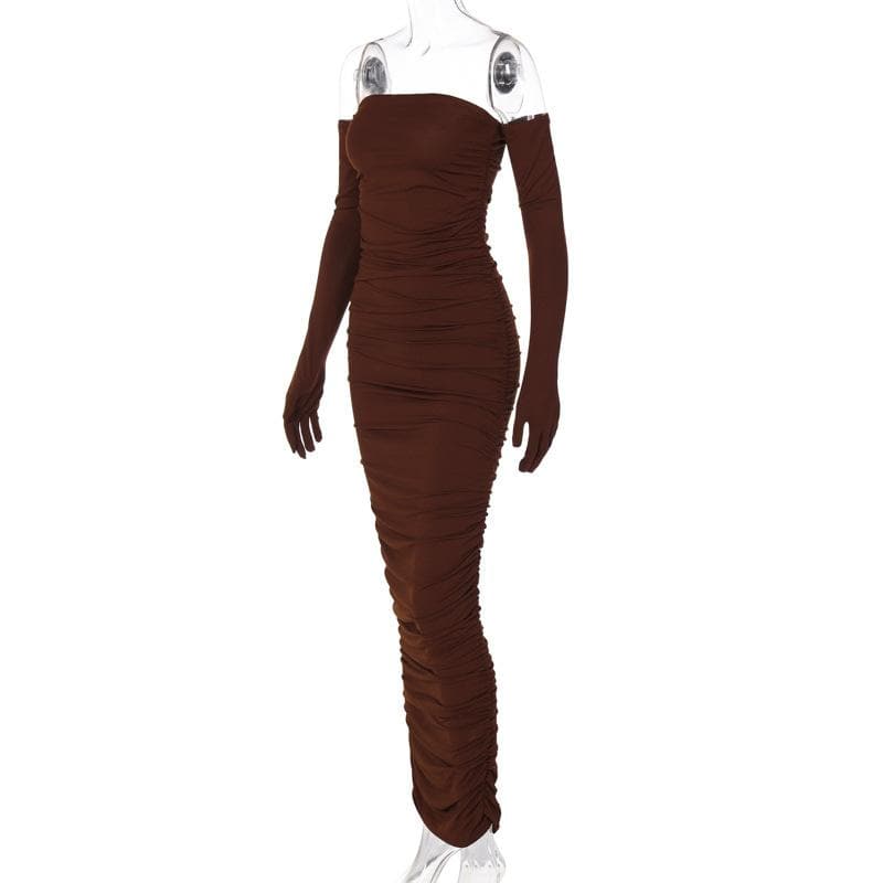 Strapless Ruched Bodycon Midi Dress with Matching Opera Gloves 3
