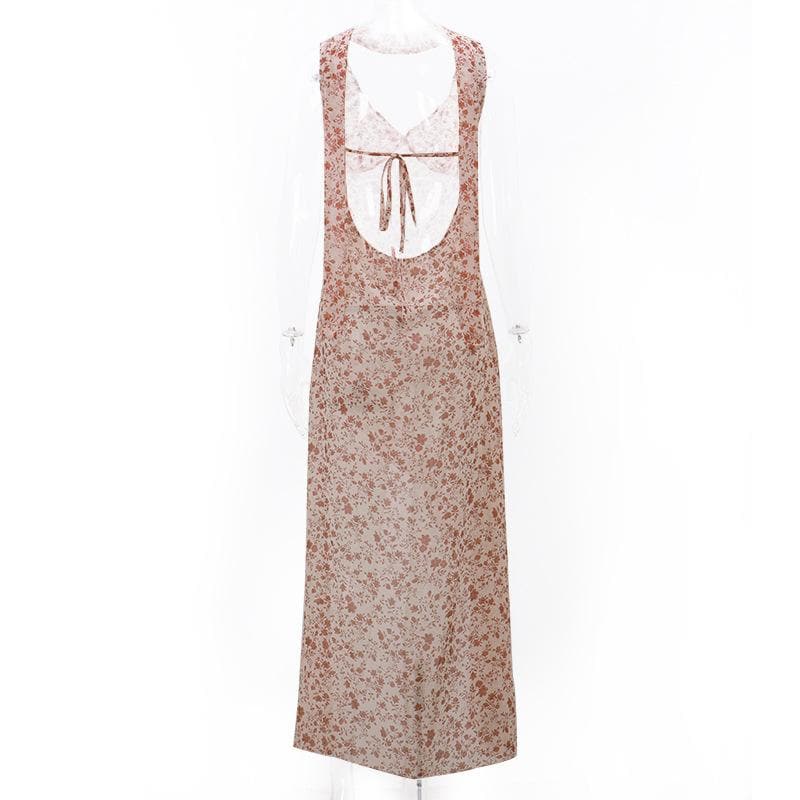 Sweetheart Neck Wide Strap Ditsy Floral Print Side Slit Maxi Dress 3