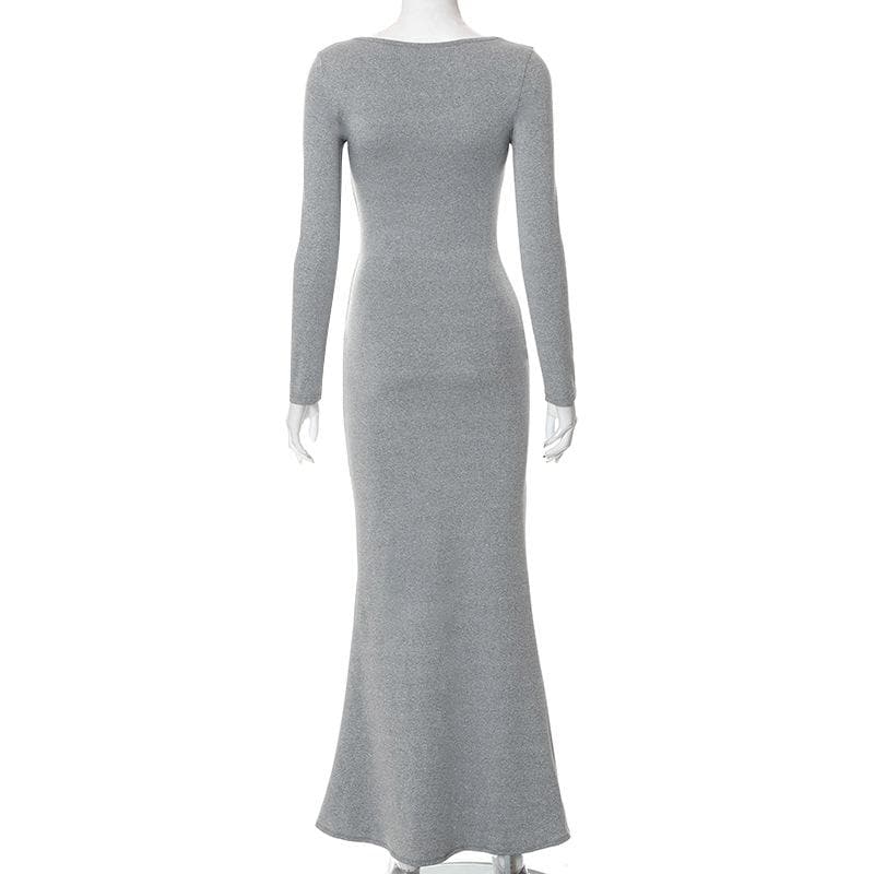 Scoop Neck Long Sleeve Mermaid Hem Knit Bodycon Maxi Dress 5
