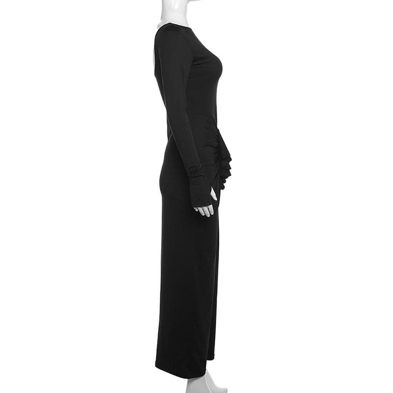 Boat Neck Ruched Thumbhole Long Sleeve Maxi Dress 3
