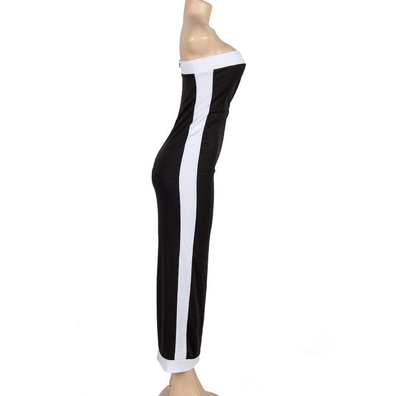 Strapless Contrast Stripe Panel Zip Back Tube Maxi Dress 10