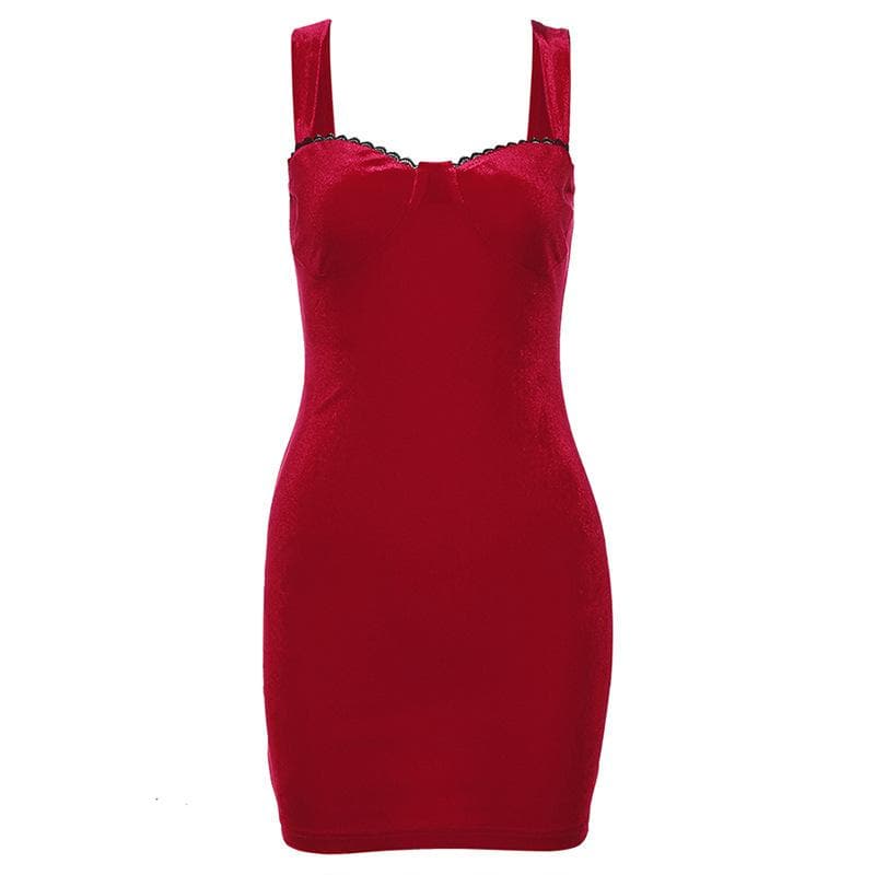 Velvet Sweetheart Neck Lace Trim Bustier Mini Dress 3