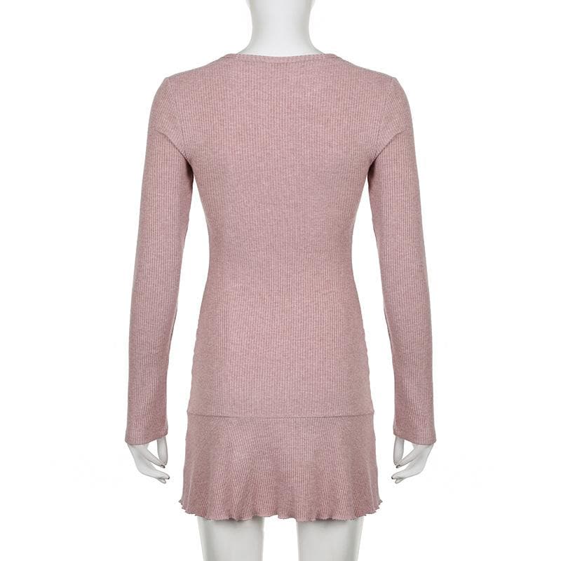 Sweetheart Neck Ribbed Knit Ruffle Shrug Long Sleeve Tube Mini Dress 4